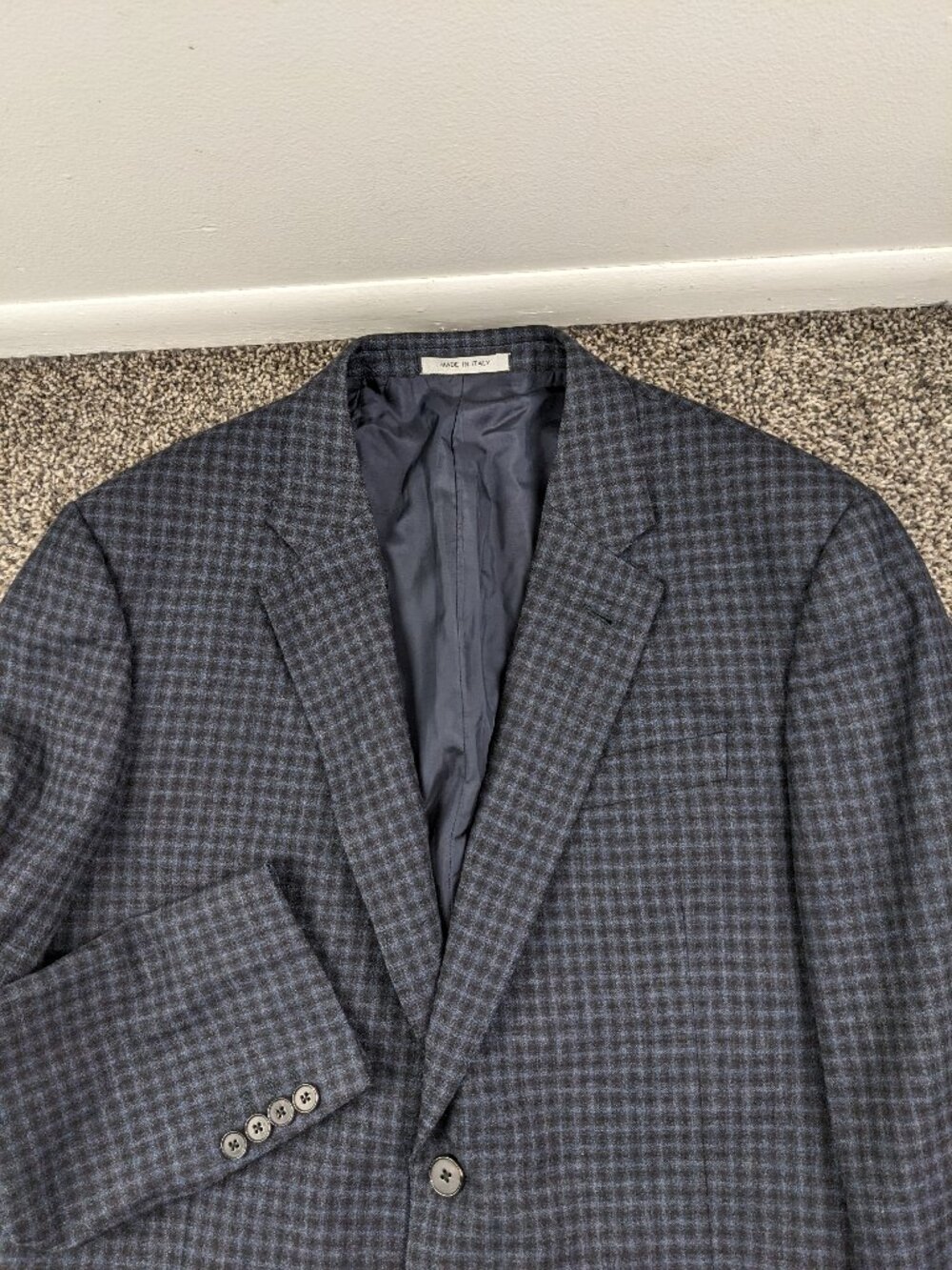 Giorgio Armani Collezioni Sport Coat Flannel Wool Cashmere Blue Black 44R